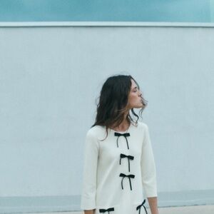 Zara White Dress with Black Bow Details
